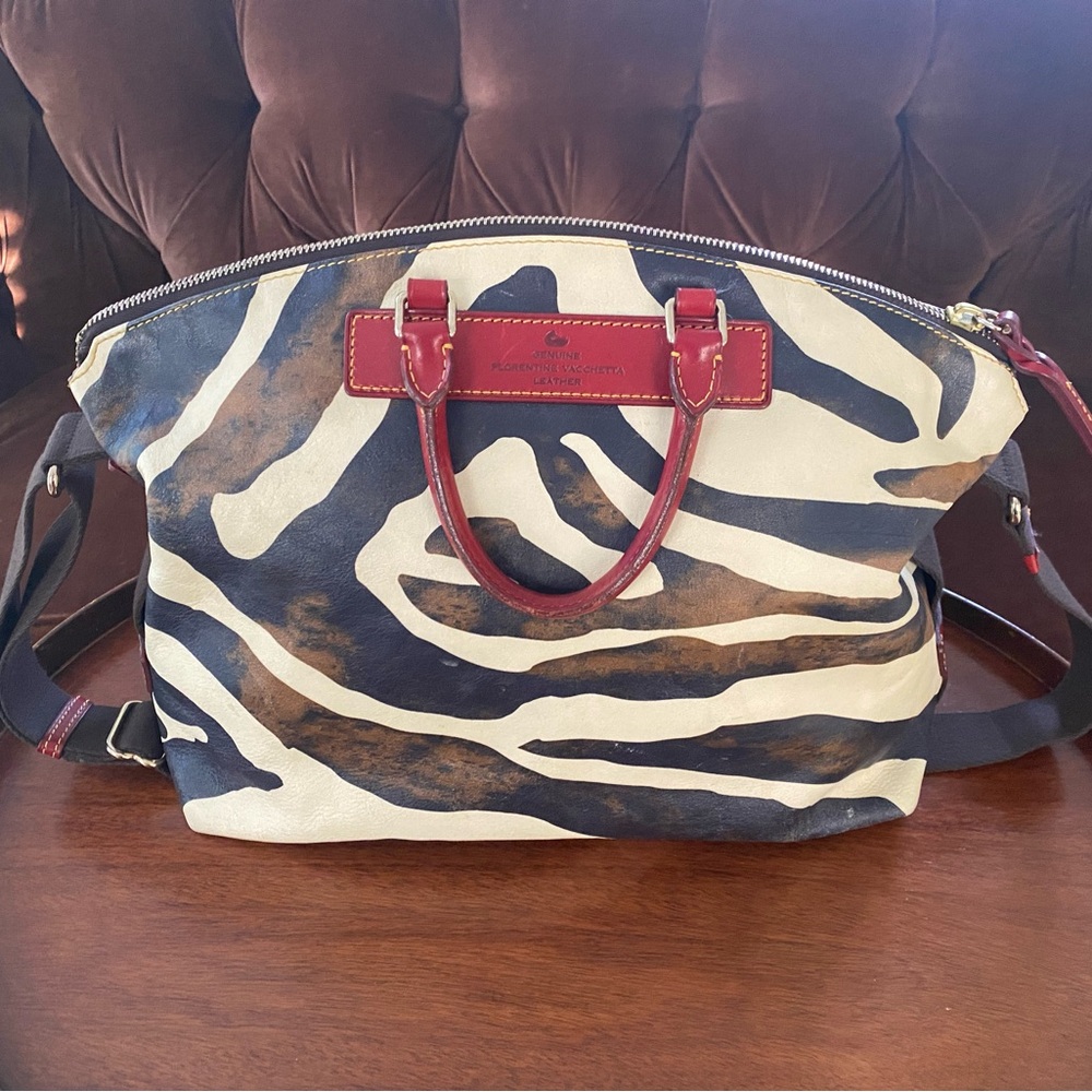 Dooney & Bourke Zebra Satchel with Red Trim